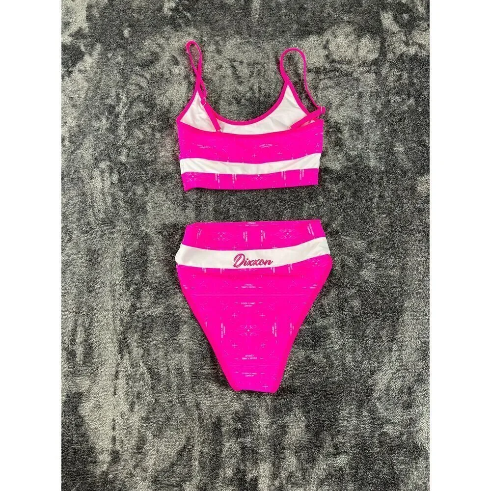 Dixxon Flannel Co Bikini Two Piece Swimsuit Hot Pink White Women's S NWOT